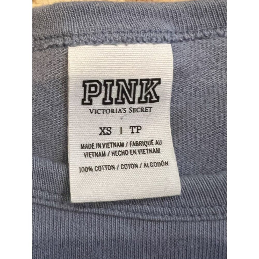 Victorias Secret Pink Love Sequin Logo Gray 3/4 Sleeve Tee XS 100% Cotton - Picture 6 of 7